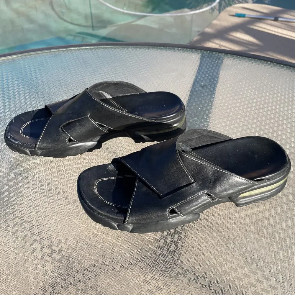 Women's 7 B Cole Haan Country Air Bria Black Leather Sandals Slide Wedge